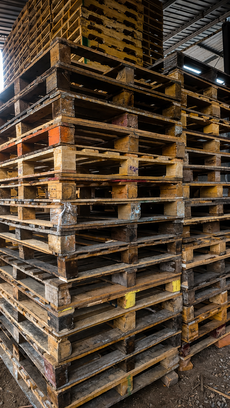 Servicio de reparación de pallets sostenibles con tarimas almacenadas bajo techo